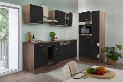 Produktbild von Küche Küchenzeile Leerblock Eiche York Schwarz Oliver 310 cm Respekta