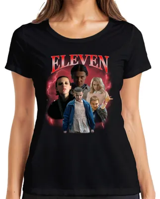 Productafbeelding van ELEVEN Elfie Stranger Serienfan Cadeau Jaren '80 Retro Hawkins Jaren '90 Illegaal Dames T-shirt, Zwart, Maat S