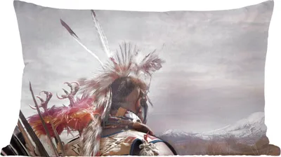 Produktbild von MuchoWow® Zierkissen Sofakissen Wohnzimmer Dekokissen 50x30 cm Ein Indianer vor bewölktem Himmel - Wohnzimmerdekoration - Polster mit Photo
