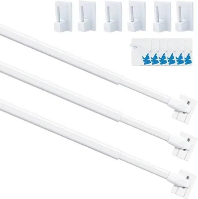 Produktbild von Famanu Gardinenstangen Set – 3 Stück mit selbstklebenden Haken, 70-120 cm, weiß