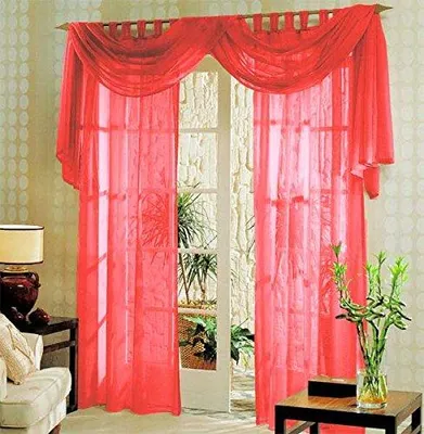 Voile Vorhang Set 3-teilig, 245x140 cm, Rot, Polyester
