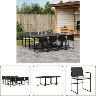 Produktbild von The Living Store 9-tlg. Garten-Essgruppe mit Kissen Schwarz Poly Rattan