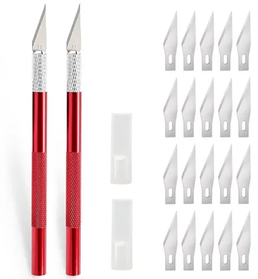 Produktbild von Skalpell mit 20 Ersatzklingen, Bastelmesser Cuttermesser Hobbymesser, Rot, 2 Stück