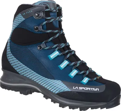 Damen-Bergschuh "Trango Trk Leather Woman GTX" von La Sportiva; in Blau mit Schnürung und stabiler Sohle.