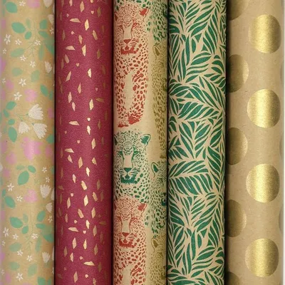 Image de Paradise-papier cadeau - papier kraft éco-brun - 2 mètres x 70 cm - 3 rouleaux