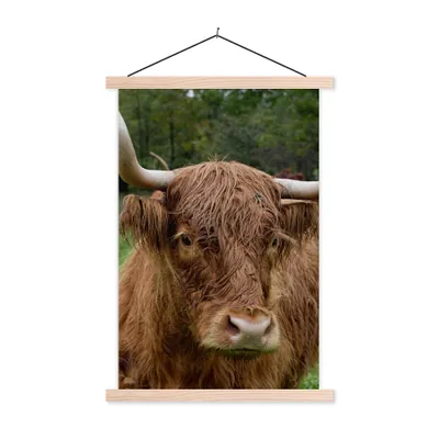 Produktbild von MuchoWow® Textilposter Schottische Highlander - Tiere - Gras 60x90 cm mit holzfarbenen Rahmen - Textil