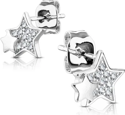 Produktbild von Zirkonia Ohrstecker 925 Sterling Silber Damen Ohrringe Geschenk Stern silber
