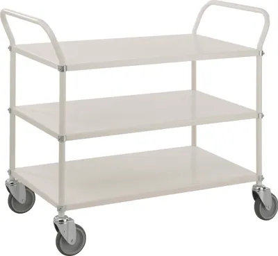 Produktbild von Kongamek Etagenwagen mit 3 Böden 900x540mm pulverbeschichtet in weiß mit 24mm Rand und Bremse