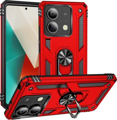 Produktbild von Conie Outdoor Schutzhülle für Xiaomi Redmi Note 13 5G Tasche Silikon Hard Case Cover Hülle mit Halter Ständer in Rot