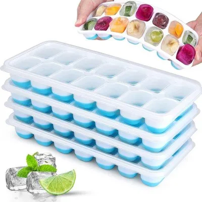 Produktbild von Silikonische Ijsblokjesformen 4 Stück Set mit Deckel, IJsblokjeshalter 56-Stück, BPA-frei und LFGB-, Stapelbare, Flexibel, Einfach zu Entfernen, ideal für Haushalte und Restaurants.