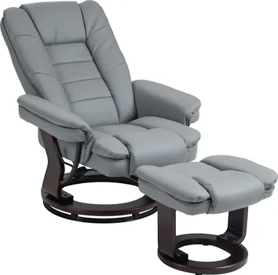Produktbild von Relaxsessel mit Hocker, Liegesessel, drehbar, neigbare Lehne, Lederoptik, bis 130 kg, Grau