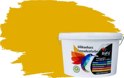 Produktbild von RyFo Colors Silikonharz Fassadenfarbe Lotuseffekt Trend Ginstergelb 10l - bunte Fassadenfarbe, weitere Gelb Farbtöne und Größen erhältlich, Deckkraft Klasse 1