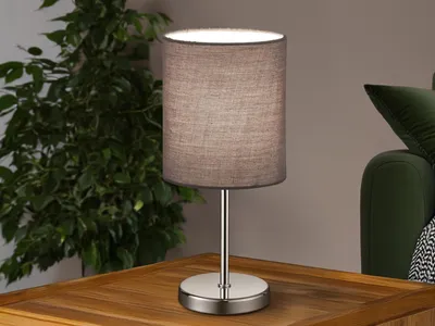 Produktbild von Tischleuchte JERRY 1 flammig Chrom Stoffschirm in Grau, 28cm hoch - R50491011