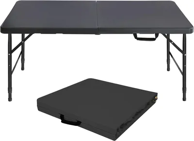 Imagen del producto de Mesa plegable de plástico, 125 x 61 cm, con asa, ideal para jardín y camping