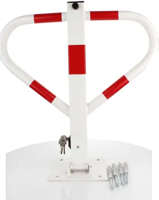 Immagine prodotto di LogistSystem - Palietti per parcheggio - Barriere per parcheggio - Chiave - Palietti pieghevoli - Chiave inferiore MOTYL - Acciaio - Barra di parcheggio robusta - Barra di blocco per parcheggio - Bianco - Rosso