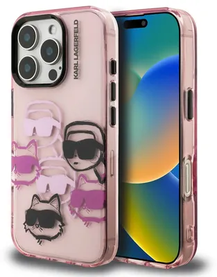 Obrázok produktu pre Karl Lagerfeld, obal IML s motívom viacerých hláv, vzor K&C, pre iPhone 16 Pro, ružová farba (KLHCP16LHMCHKCP)