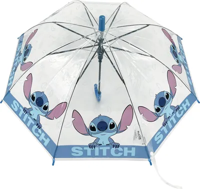 Produktbild von Disney Stitch Kinder Automatik-Regenschirm 82 cm mit Motiv Regenschutz transparent für Jungen und Mädchen ab 3 Jahren Polyethylen leicht stabil Metallgestell