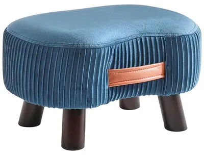 Image de Omgoods - Repose-pieds Ottoman - Support pour les pieds en bois avec coussin moelleux, bleu marine