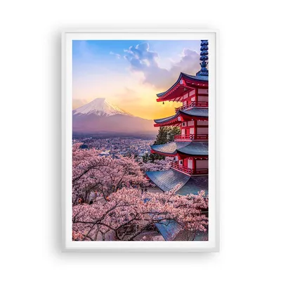 Produktbild von Gerahmtes Poster - Weißer Rahmen - Fuji Choreito Pagode - 70x100 cm - Wand Bild - Wanddeko - Wandbilder - Kunstposter - Wandposter - Bilderrahmen - Bilder - Kunstdruck - P2WPA70x100-4547