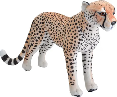A stuffed toy cheetah on a white background.