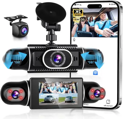 Immagine prodotto di Dashcam - Telecamera per auto - Videoregistratore - Telecamera per auto (olandese) - Sicurezza a 360 gradi - 2K + 3 telecamere da 1080P