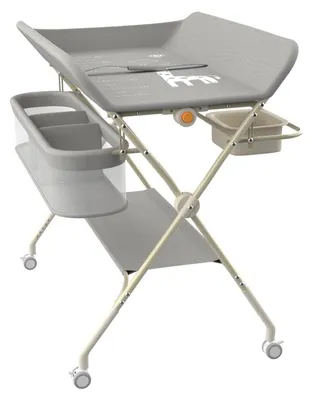 Image de Table à langer pliable pour bébé, avec matelas à langer et étagères de rangement, couleur gris, dimensions 75 x 68 x 83–91 cm