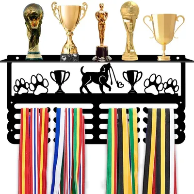 Produktbild von Hundemedaillenhalter Schwarz - Medaillehalter - Trophäenbrett - Aufhängeregal - Wandmontage - 40x20 cm - Personalisierbar