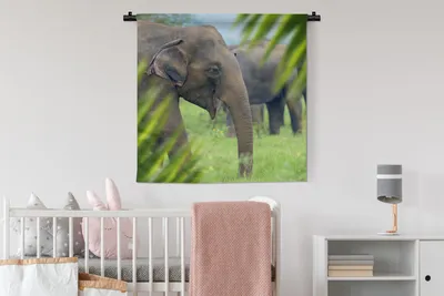 Produktbild von MuchoWow® Wandteppich Wandbehang Elefant - Palme - Tiere 90x90 cm Tapisserie Dekoration Wandtuch - Wandaufhänger