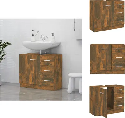 Zdjęcie produktu dla vidaXL Szafka pod umywalkę dąb wędzony 63x30x54 cm materiał drewnopochodny - Zestawy mebli łazienkowych