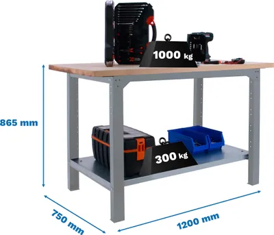 Produktbild von SIMONWORK BT6 PRO LAMINATE 1200 GRAU/BUCHE Werkbank mit Parafuses