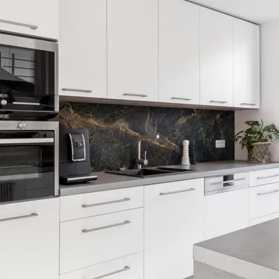 Produktbild von Dedeco Küchenrückwand Motiv: Marmor V2, 3mm Aluminium Alu-Platten als Spritzschutz Küchenwand Verbundplatte wasserfest, inkl. UV-Lack glänzend, alle Untergründe, 280 x 60 cm