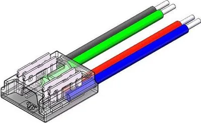 Produktbild von LED Anschlussverbinder – 4-polig, 10 mm, mit 15 cm Kabel, lötfrei für RGB COB LED Streifen