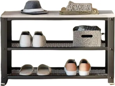 Productafbeelding van Rootz Schoenenbank - 2 roosterplanken - Schoenenrekken - Houtvezelplaat en staal - Ruimtebesparend ontwerp - 73 cm x 30 cm x 45 cm