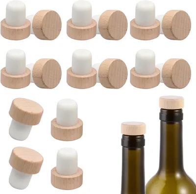 Productafbeelding van Herbruikbare Houten en Rubberen Wijnfles Stop Afdichtpluggen - Set van 16