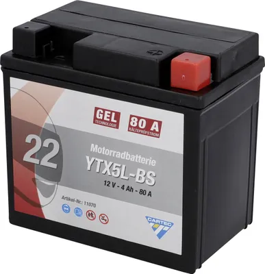 Produktbild von Cartec Gel Motorradbatterie YTX5L-BS 5Ah 140A