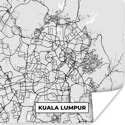 Produktbild von MuchoWow® Poster Karte - Kuala Lumpur - Stadtplan - Schwarz und weiß 100x100 cm - Babyzimmer