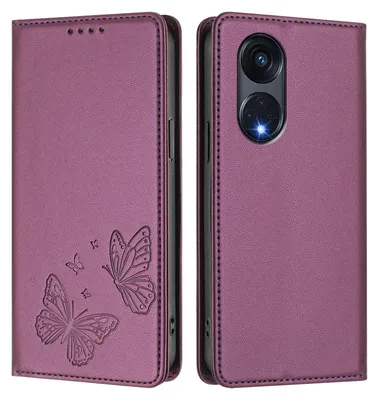 Produktbild von Lederhülle für Oppo Reno8 T 5G, Schmetterling Prägung Leder Brieftasche Schutzhülle mit Ständer Lila