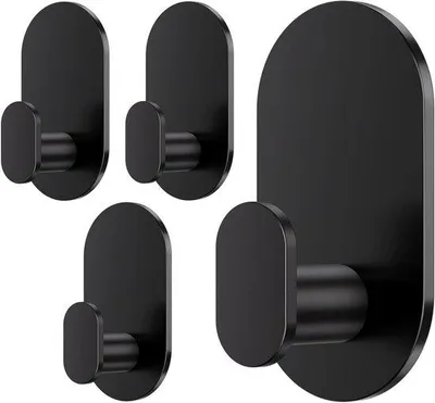 Productafbeelding van Handdoekhouder zonder boren - Zelfklevende handdoekhaken voor badkamer en keuken - 4 Stuks - Zwart