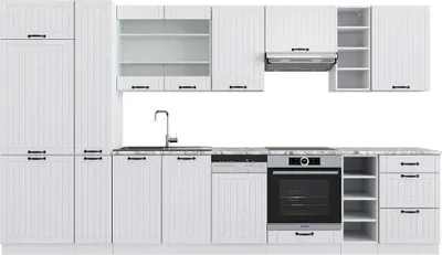Produktbild von Küchenzeile Vicco Fame-Line Weiß Landhaus/Weiß 355 cm , AP Marmor, Model 49283