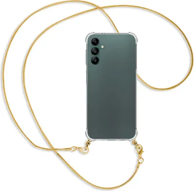 Produktbild von Handykette Backcover-Schutzhülle mit Band (Metall goldfarben) für Samsung Galaxy A14 5G - goldfarbene Snake-Kette