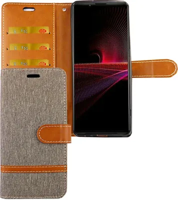Produktbild von Sony Xperia 5 III Tasche Handy Hülle Schutz-Cover Flip-Case mit Kartenfach, Farbe:Jeans Grau