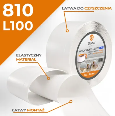 Zdjęcie produktu dla QUEST Listwa przypodłogowa PCV 100x25mm, 1m, elastyczna, miękka listwa podłogowa, cokołowa, biały