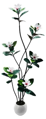 Immagine prodotto di Albero di magnolia artificiale - pianta da interno di 210 cm - 7 fiori - vaso bianco - pianta artificiale per soggiorno e ufficio - poliestere - verde