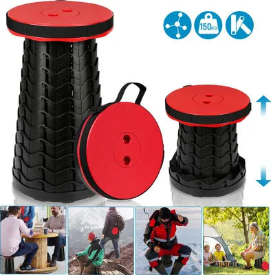 Obrázok produktu pre Jayseuw Prenosná skladacia stolička Kompaktná ľahká teleskopická, 150 kg Vonkajšia skladacia stolička Prenosná, červená