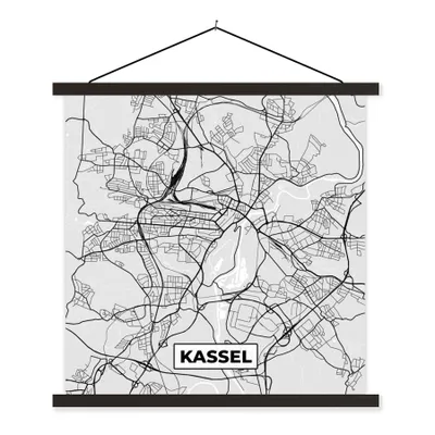 Produktbild von MuchoWow® Textilposter Karte - Deutschland - Kassel - Karte - Stadtplan 90x90 cm mit schwarzem Rahmen - Magnetisches