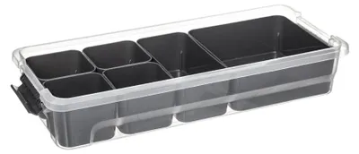 Produktbild von Aufbewahrungsbox 2.5 Liter mit 6 herausnehmbaren Fächern Five® - Transparent & Grau - Stapelbar | Mit Deckel | Mit Einsatzbeh\u00e4ltern
