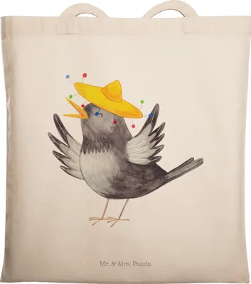 Produktbild von Mr. & Mrs. Panda Schultasche Rabe Sombrero - Transparent - Geschenk, Vogel, Elster, Tote Bag, Lustige Sprüche, Vögel, totebag, einkaufsshopper, Shopping Tasche