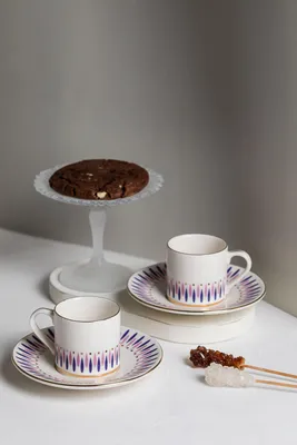 Produktbild von Hermia Concept, Kaffeetassen-Set (4 Teile) - Porzellan, Weiß/Gold/Purpur | 100% spülmaschinen- und mikrowellenfest