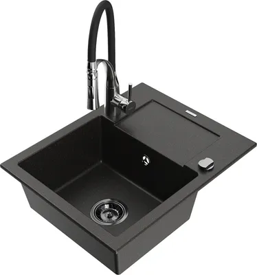 Produktbild von Mexen Enzo 1 Becken-Granitspüle mit Abtropffläche und Mischbatterie Aster, Schwarz/Gold metallisch - 6506-75-73450-07-B