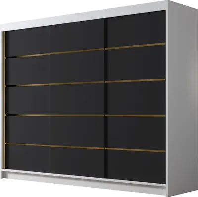 Produktbild von MIRJAN24 Schiebetürenschrank Amber VII, Kleiderschrank mit Kleiderstange, mit drei Schwebetüren, Garderobe (Farbe: Weiß / Schwarz)